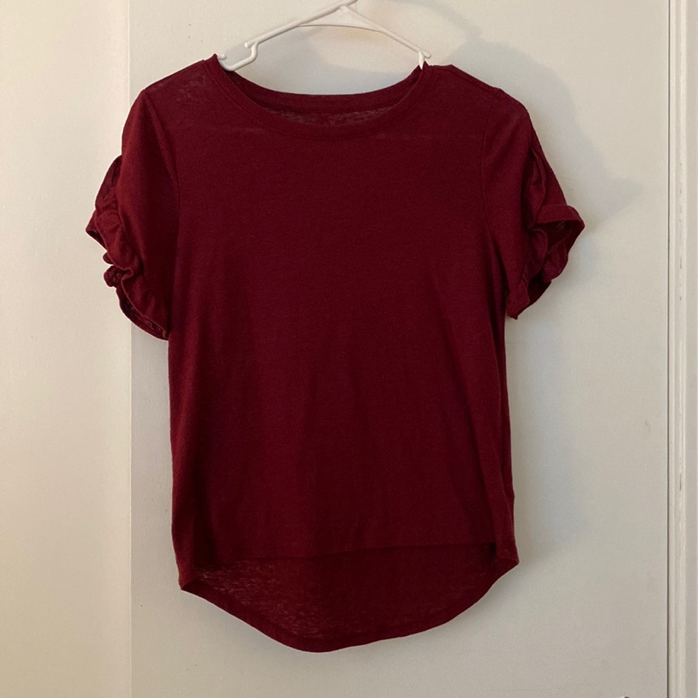 A New Day XS Flutter Sleeve Burgundy Shirt Hi-low